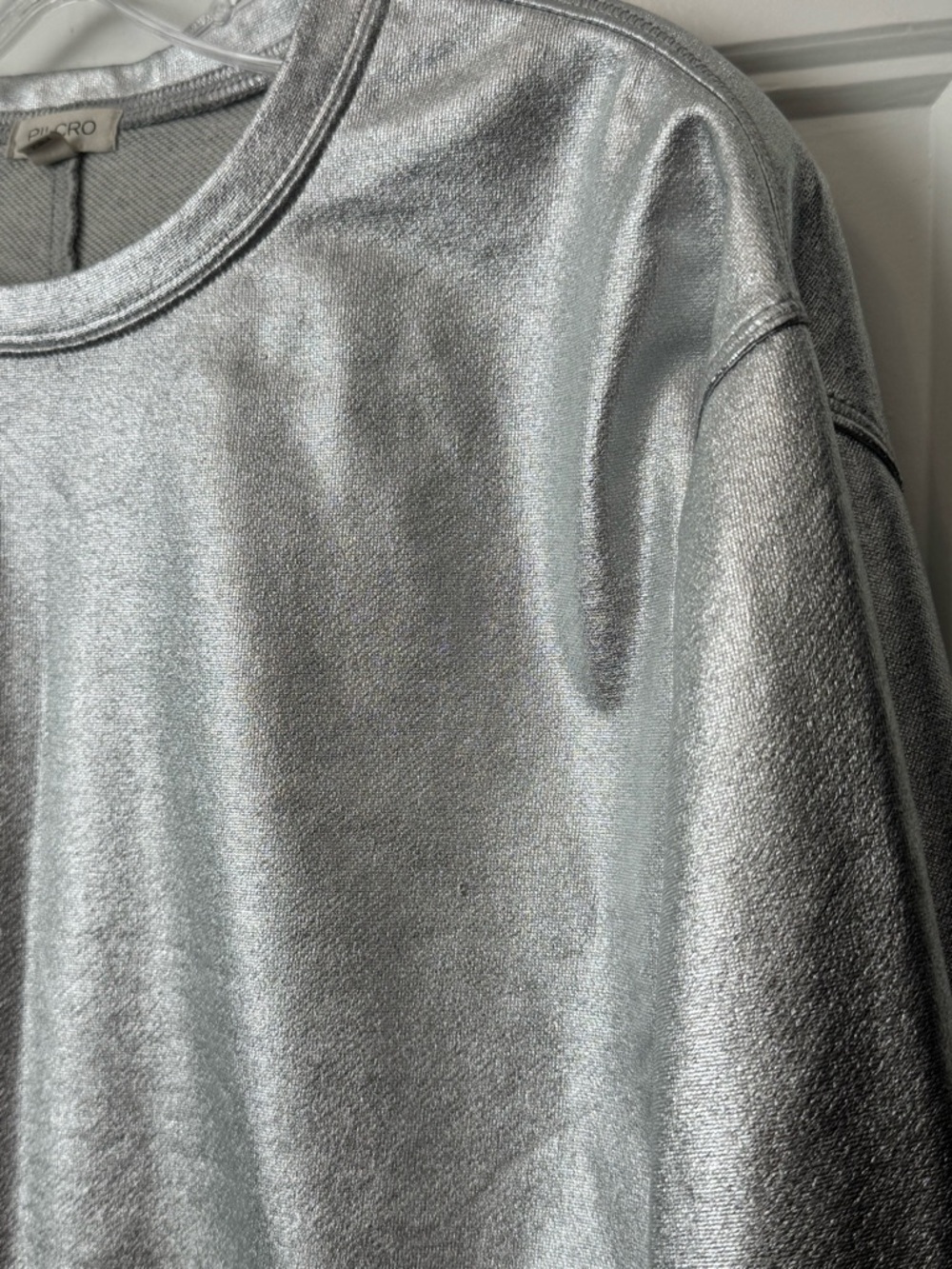 Anthropologie Pilcro Metallic Silver Cropped Sweatshirt XS French Terry - Picture 4 of 10